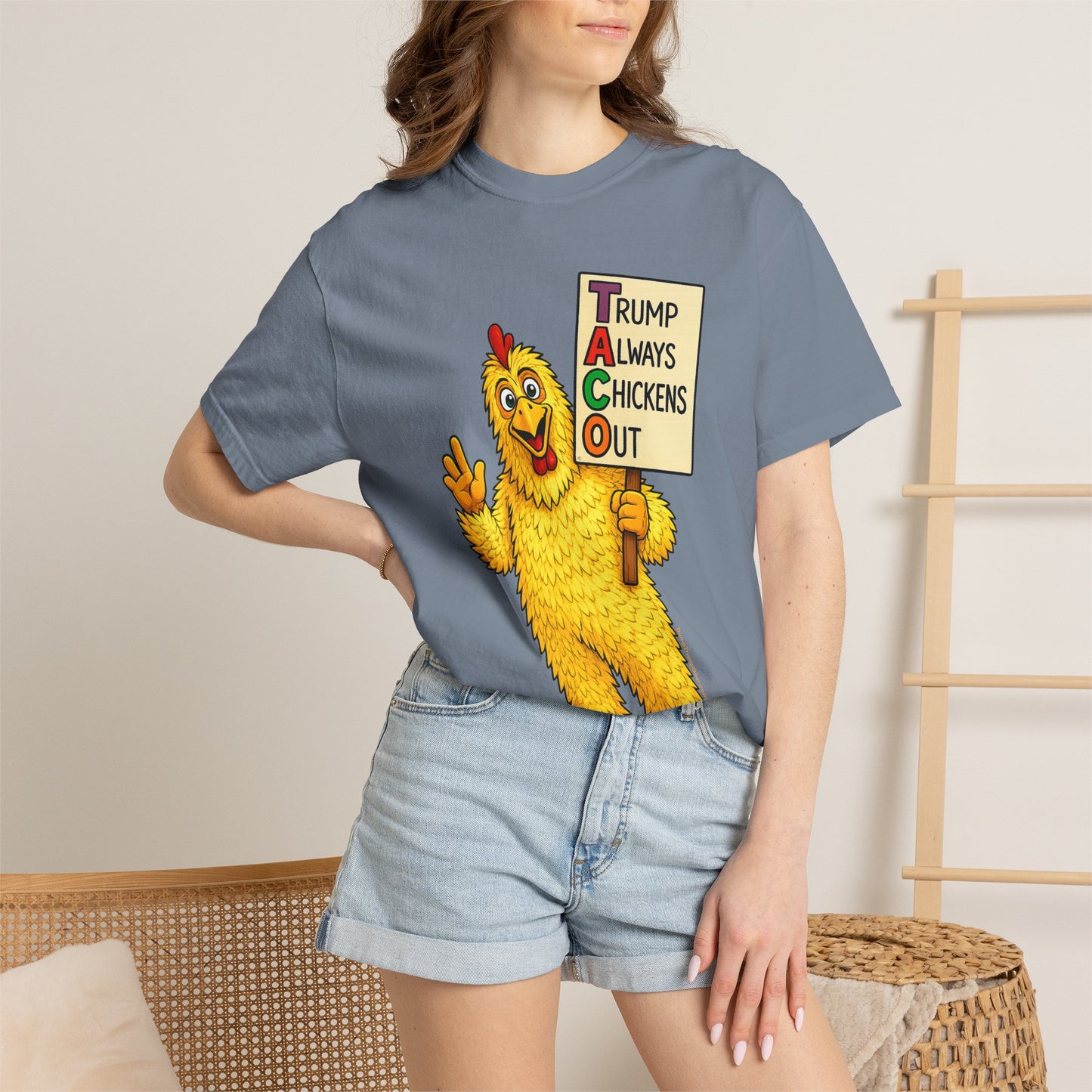 Chicken Costume T-Shirt — “Trump Always Chickens Out” Protest Graphic Tee