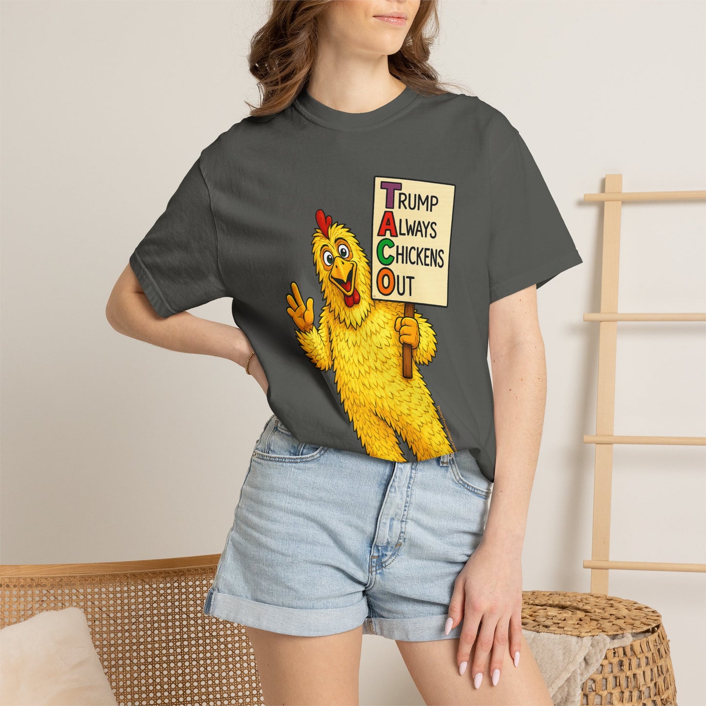 Chicken Costume T-Shirt — “Trump Always Chickens Out” Protest Graphic Tee
