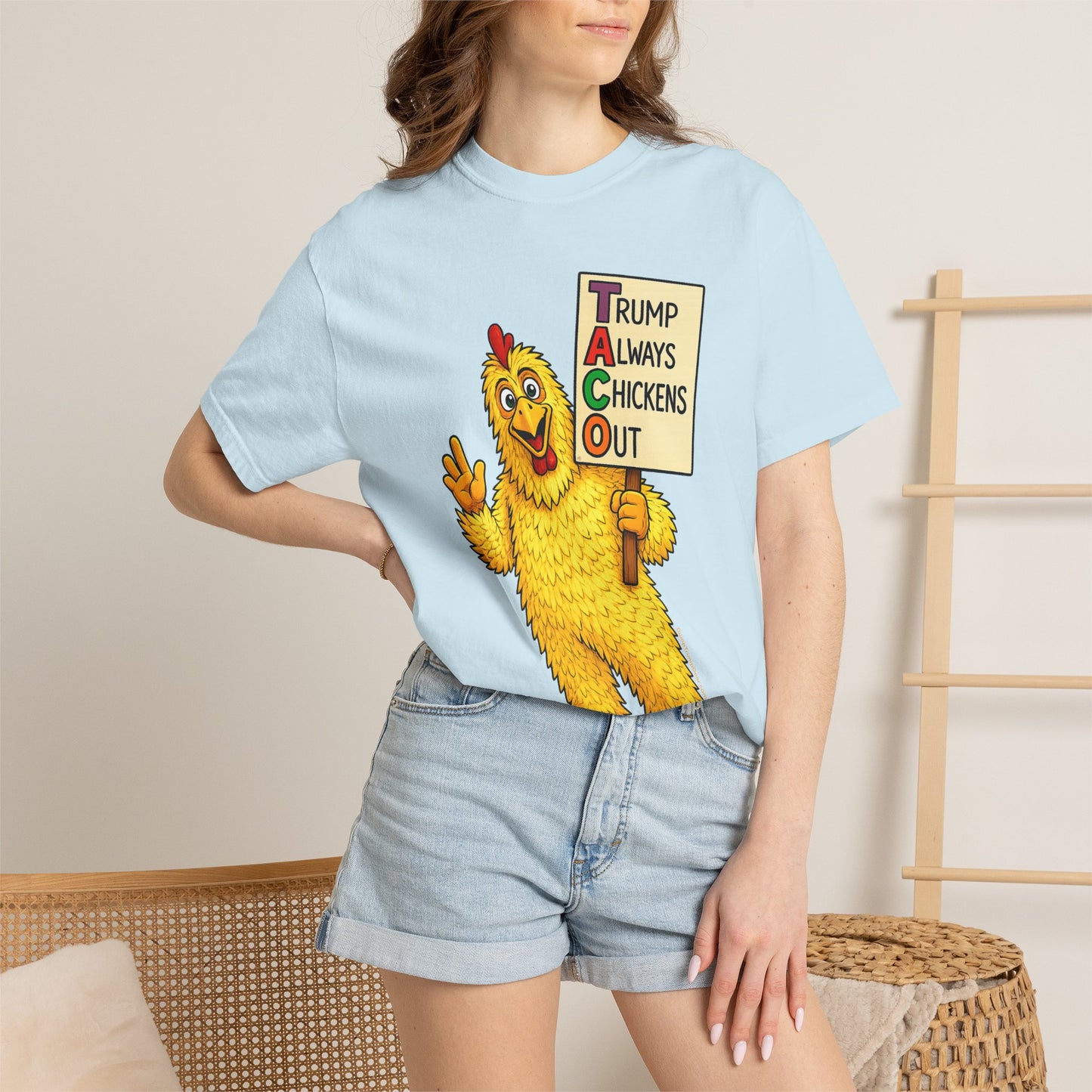 Chicken Costume T-Shirt — “Trump Always Chickens Out” Protest Graphic Tee