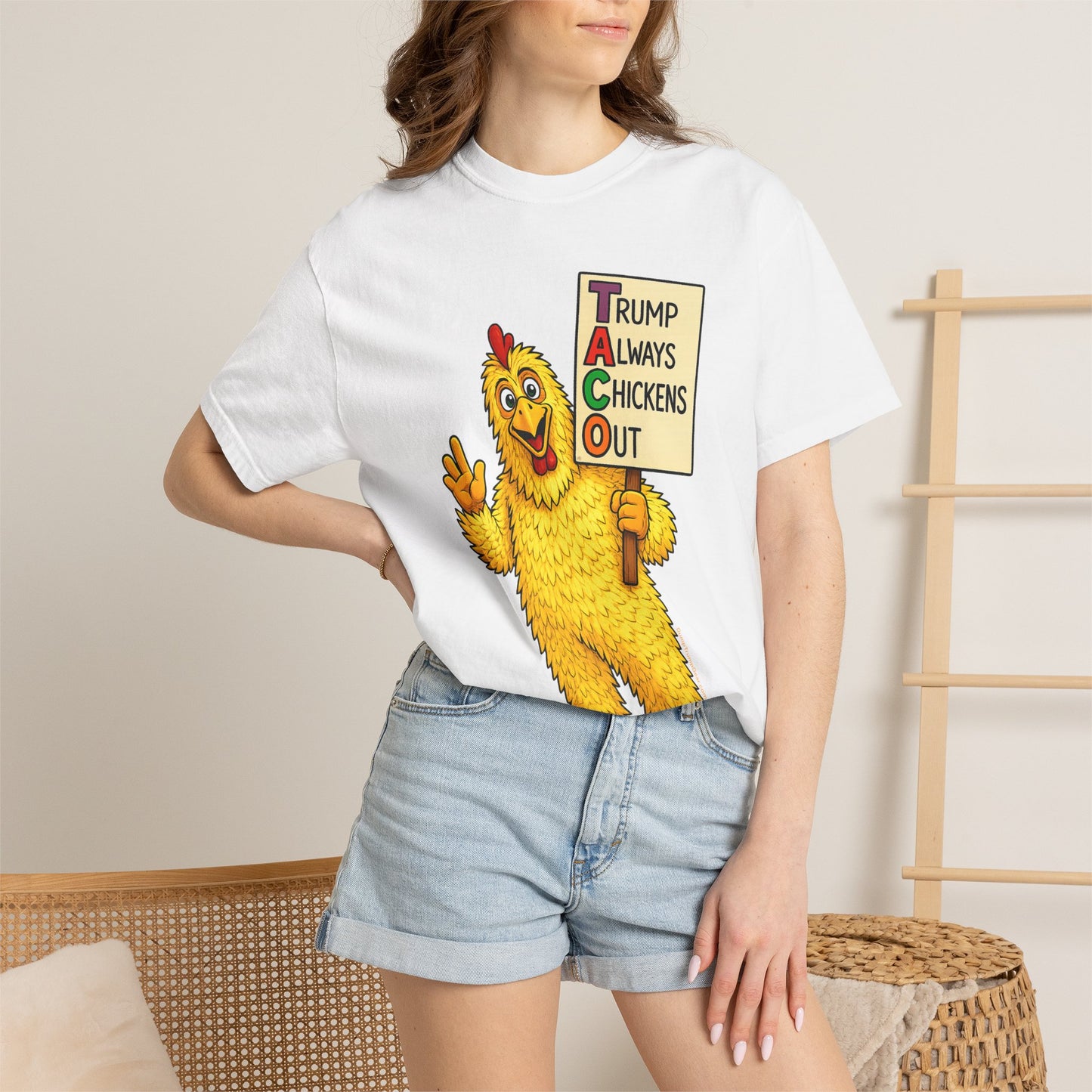 Chicken Costume T-Shirt — “Trump Always Chickens Out” Protest Graphic Tee