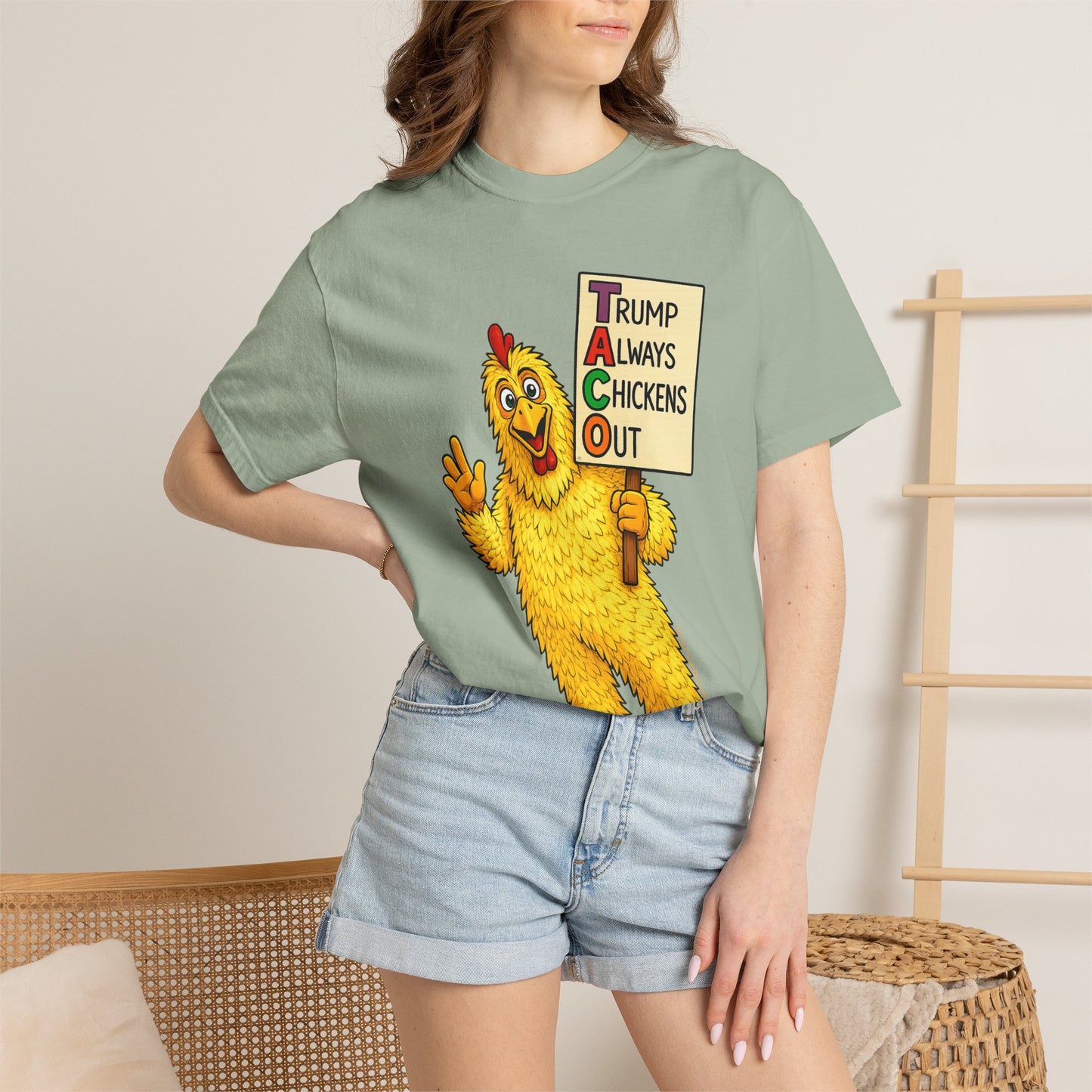 Chicken Costume T-Shirt — “Trump Always Chickens Out” Protest Graphic Tee