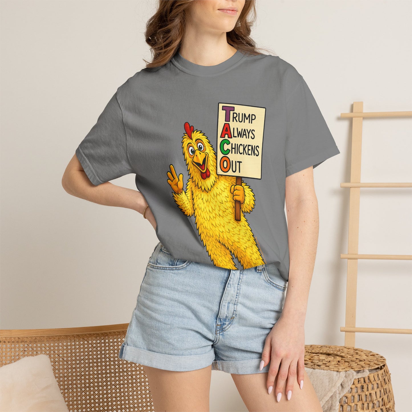 Chicken Costume T-Shirt — “Trump Always Chickens Out” Protest Graphic Tee
