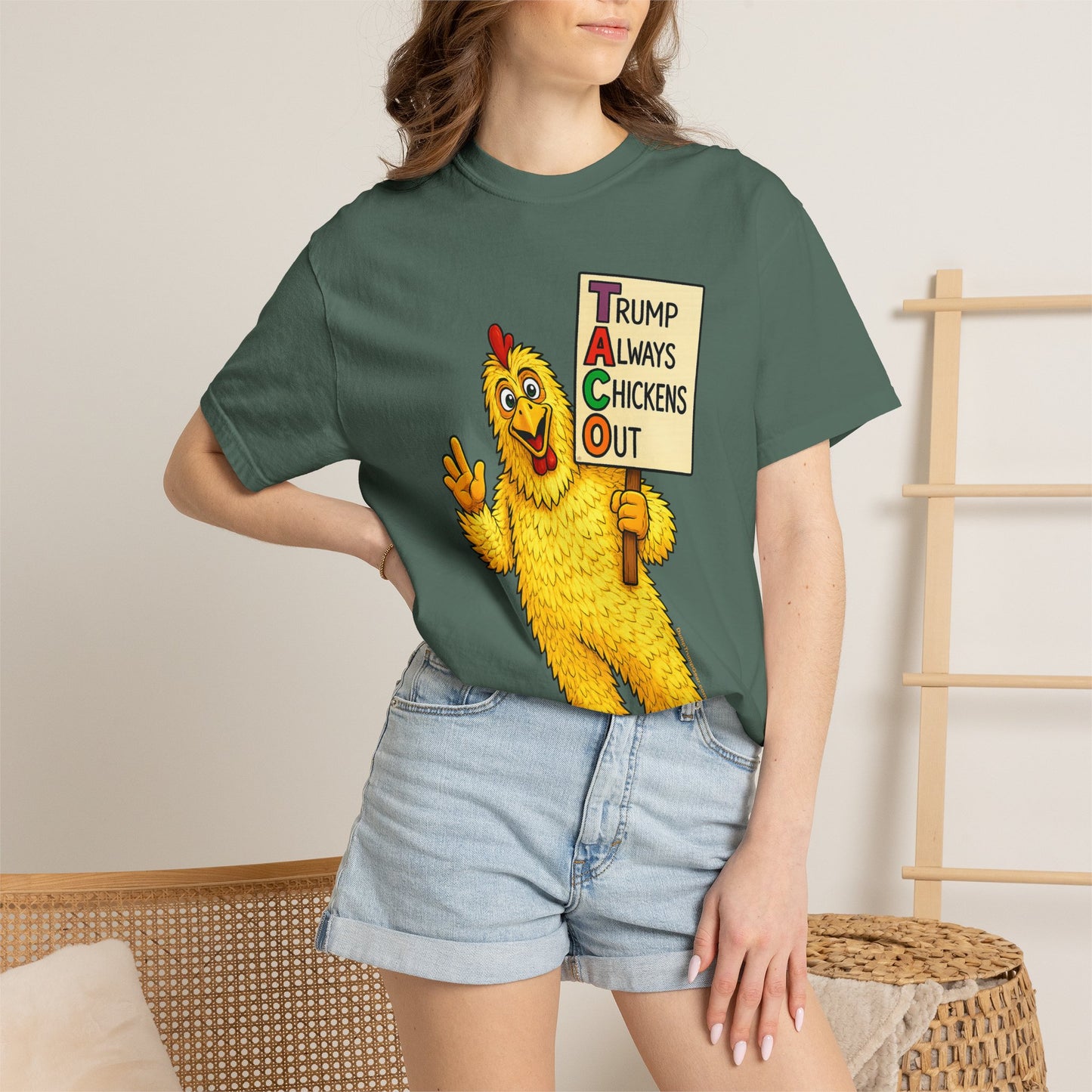 Chicken Costume T-Shirt — “Trump Always Chickens Out” Protest Graphic Tee